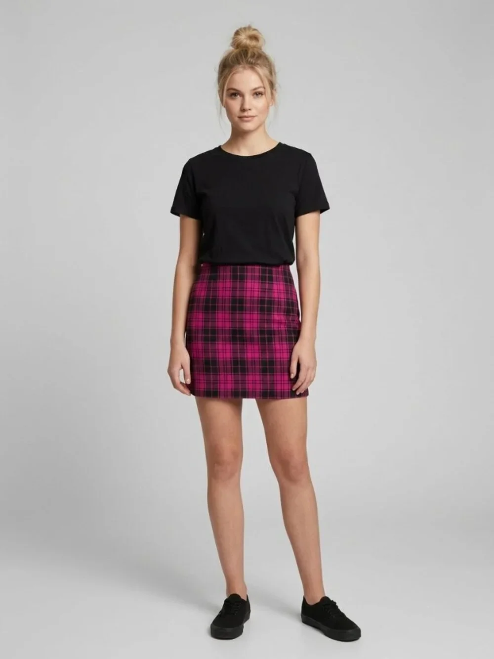 2/$30 LuLaRoe Plaid Pullon Pencil Skirt Black Pink 3XL #A3147